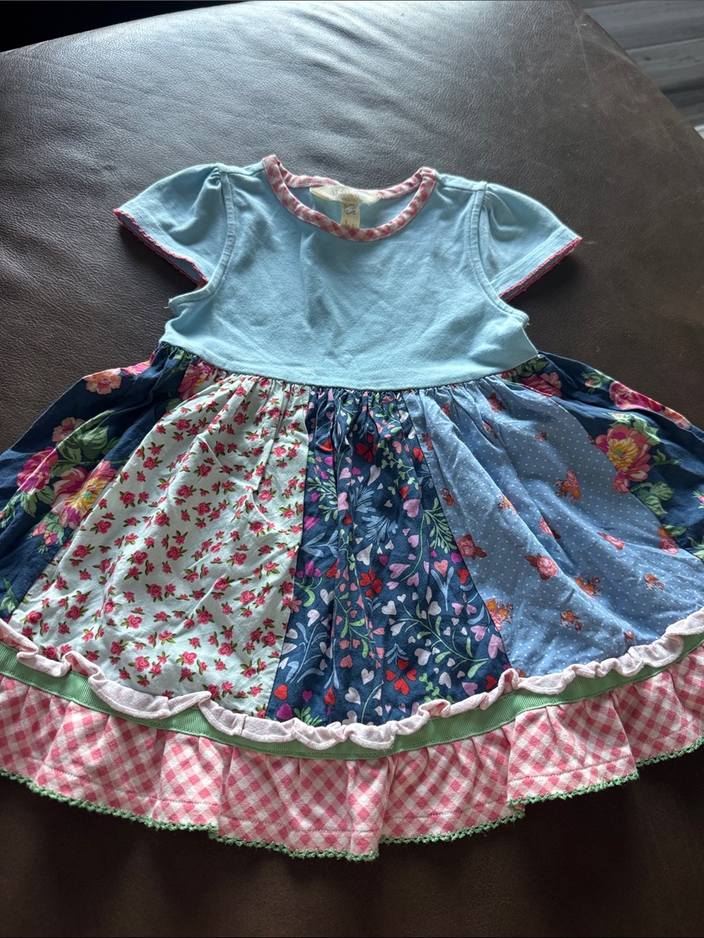 Matilda Jane Pastel Patchwork Floral Dress and Pink Gingham Ruffle Leggings - Picture 2 of 5